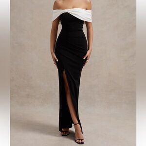 Club L London Off-Shoulder Black and White Maxi Dress